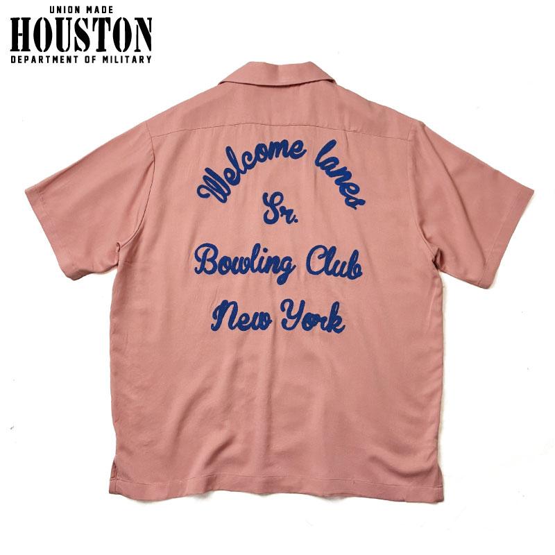 ヒューストン ボーリングシャツ レーヨンオープンカラーシャツ 刺繍 ピンク L HOUSTON（ヒューストン） ボーリングシャツ レーヨンオープンカラー
