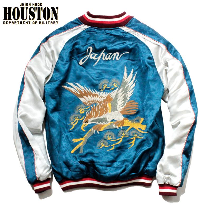 HOUSTON ヒューストン サテンスカジャン V鷹 刺繍 ブルー :houston-51222-blue:CHIKI CHIKI ヤフー店