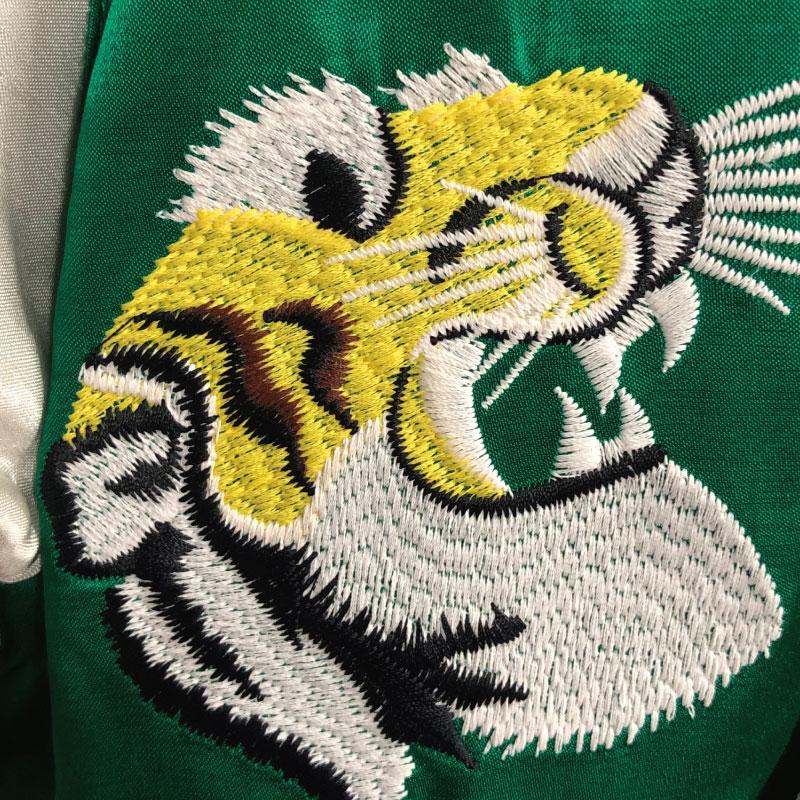 『HOUSTON』　スカジャン　龍　虎　日本地図　富士山　刺繍　ブラック　【L】 HOUSTON』 スカジャン 龍 虎 富士山 日本地図 刺繍 ブルー 【L