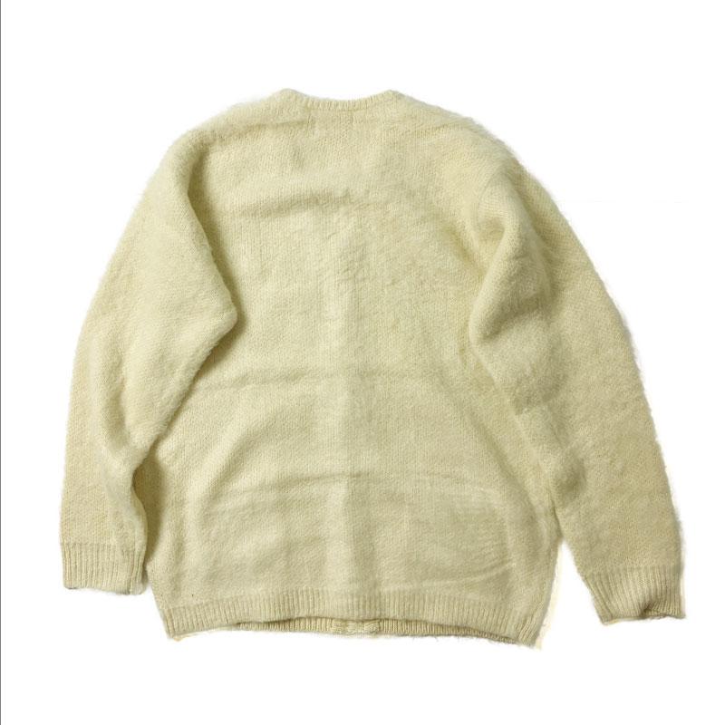 モヘア調ニットカーディガン ブラック ライムグリーン オフ