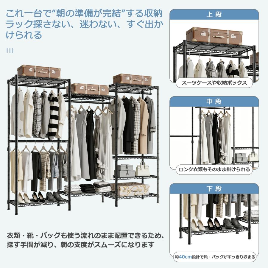 大型　業務用　ハンガーラック　2段　スチールラック ハンガーラック 頑丈 大容量 耐荷重320kg 2段 スチールラック 可動棚