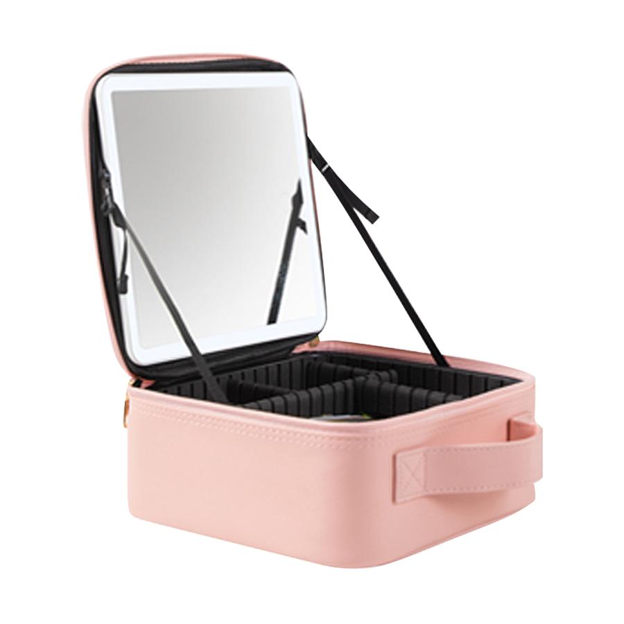 メイクボックス ミラー付き LED 大容量 レザー メイクブラシケース 調