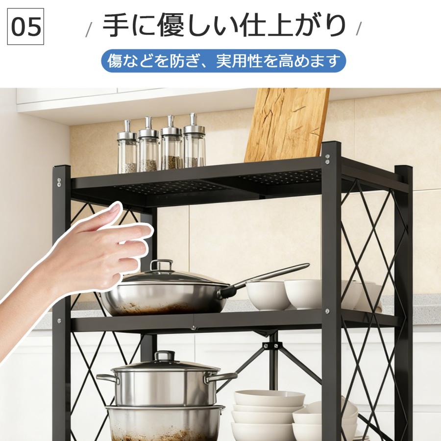 スチールラック シェルフ 折りたたみ 3段 キャスター付き 組立不要 耐