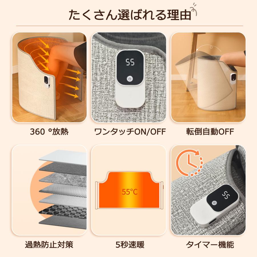 パネルヒーター 足元 ラウンド型 360度発熱 温度調節 オフィス デスク