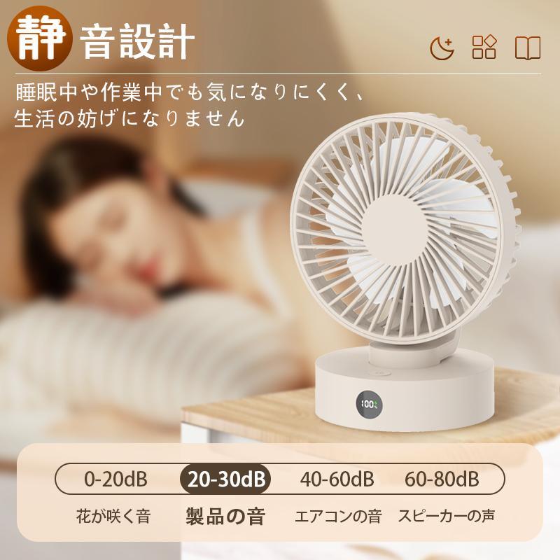 コードレスファン 卓上扇風機 LEDディスプレイ 5段階風量静音 usb