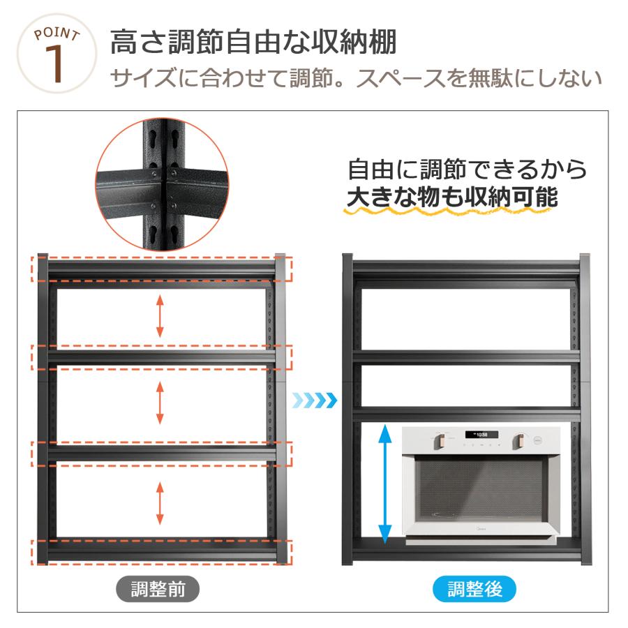 スチールラック 幅100 ラック 棚 スチール 4段 耐荷重200Kg 高さ調整