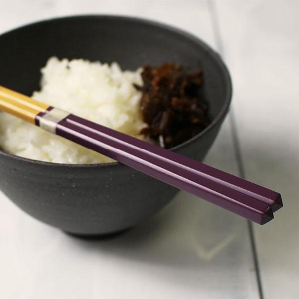 男女兼用 箸 国産 日本製 使いやすくやや細い23cm ダイヤ削ぎ竹箸 紫