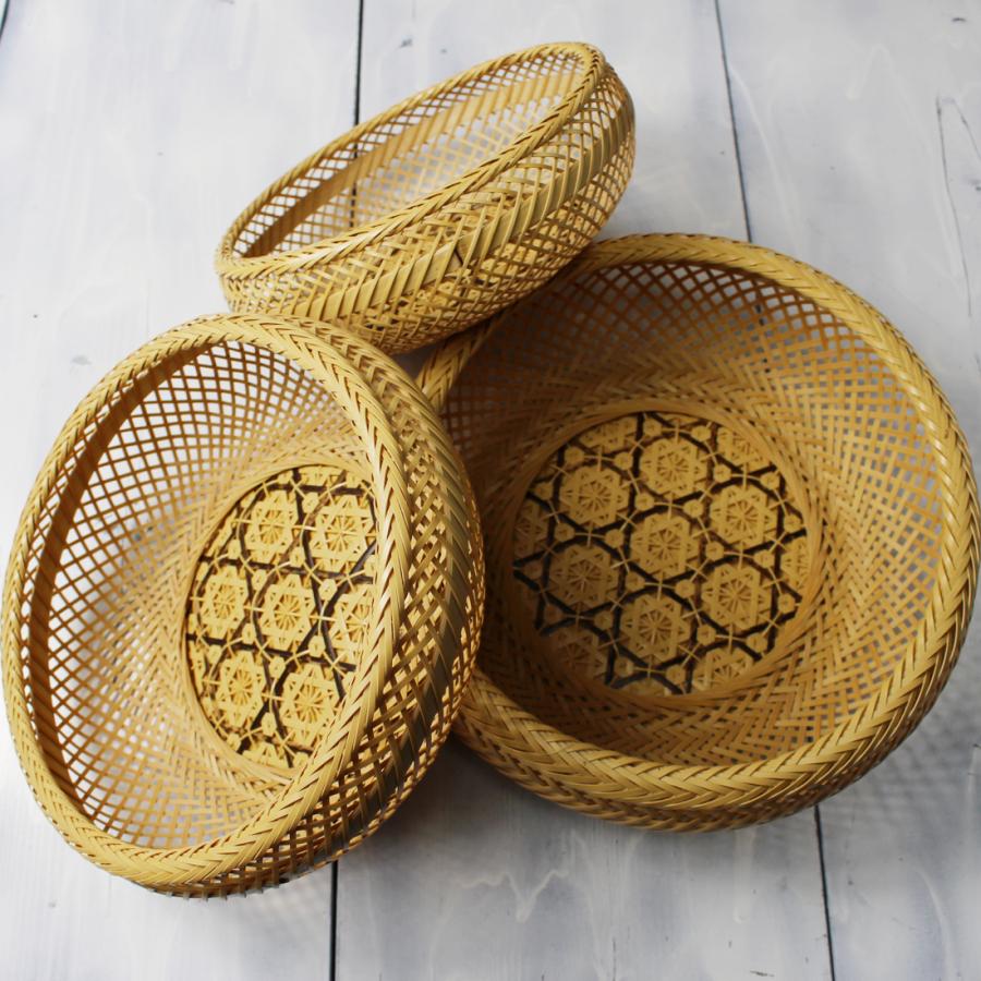 白竹 花六つ目 鉄鉢かご 中 20cm 国産 日本製 盛り篭 フルーツ 菓子器