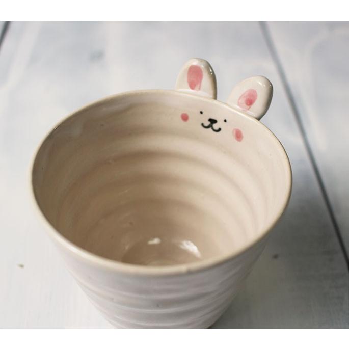 子供用コップ/陶器のかわいいフリーカップ動物絵柄/白色ウサギさん