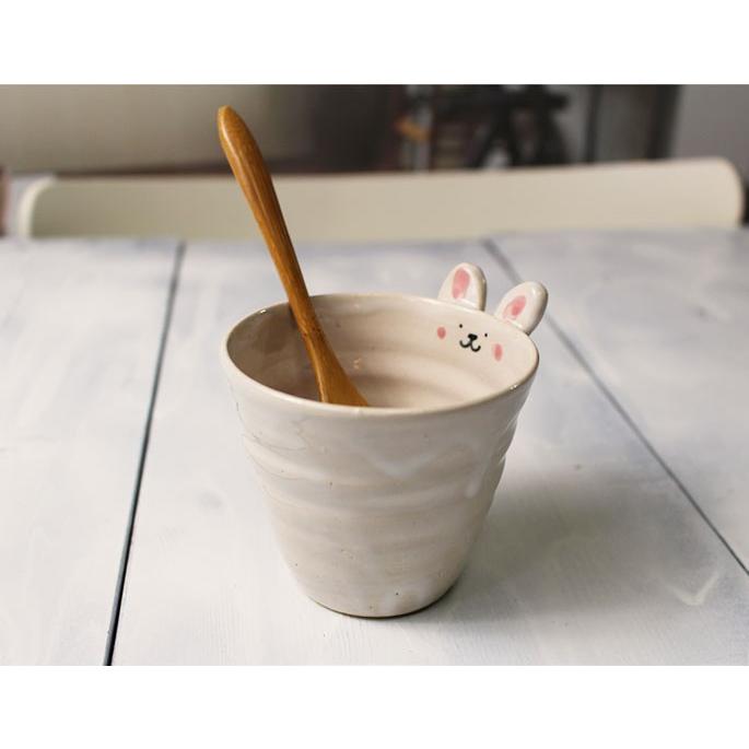 子供用コップ/陶器のかわいいフリーカップ動物絵柄/白色ウサギさん