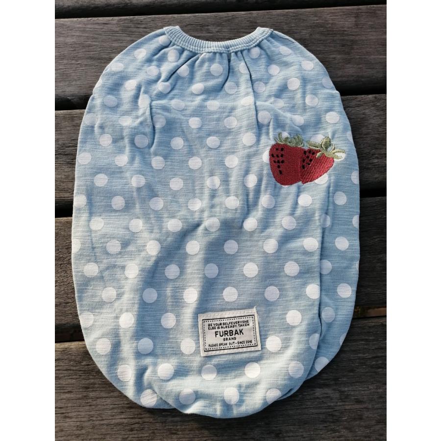 ちくわちゃん いちごドット柄 選べる2色 ブルー イエロー パグ服 犬服