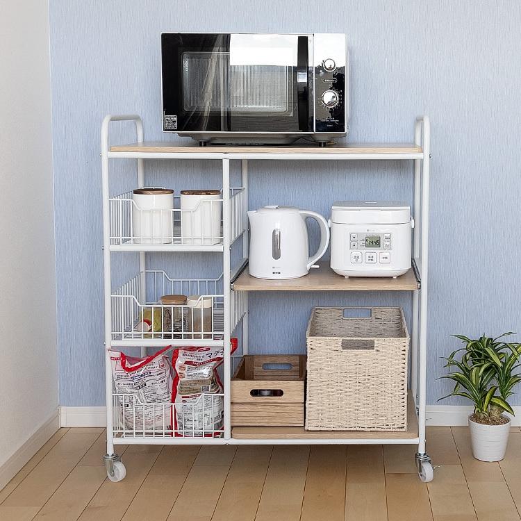 地球家具 キッチンワゴン 3段 カゴ付 Lacuis ラクイーズ 天板付き
