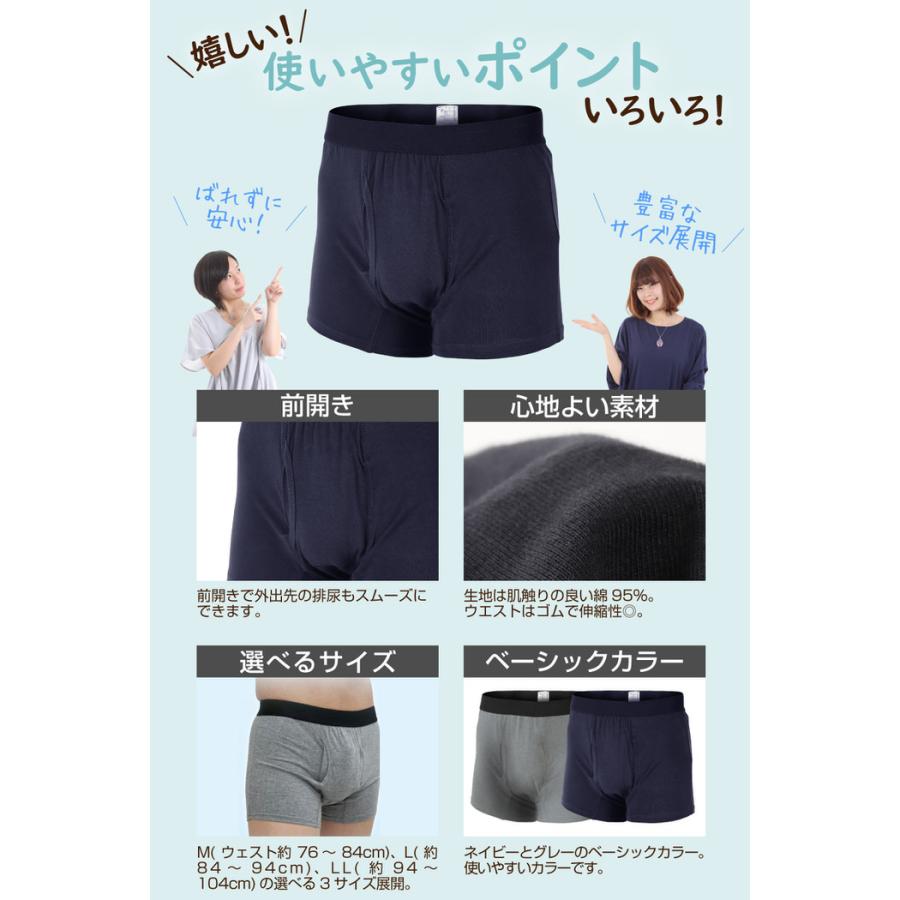 しっかり消臭 外出専用 失禁ボクサーパンツ らくらく前開きタイプ 尿モレ 尿もれ パッド付 消臭 臭い 綿 男性 高齢者 インナー 下着  前開き |  | 12