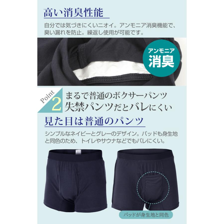 しっかり消臭 外出専用 失禁ボクサーパンツ らくらく前開きタイプ 尿モレ 尿もれ パッド付 消臭 臭い 綿 男性 高齢者 インナー 下着  前開き |  | 07