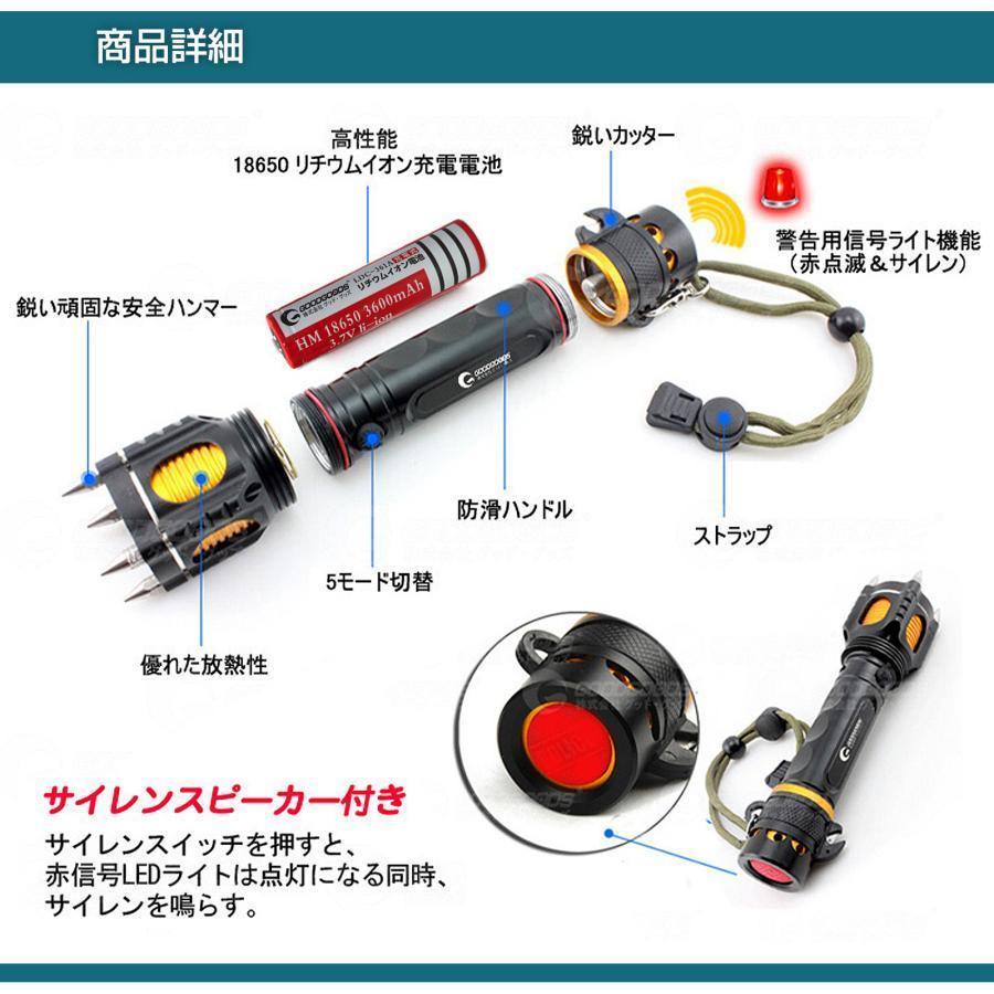 護身用 LED懐中電灯 強力 軍用 最強 防水 高輝度 防犯 サイレン