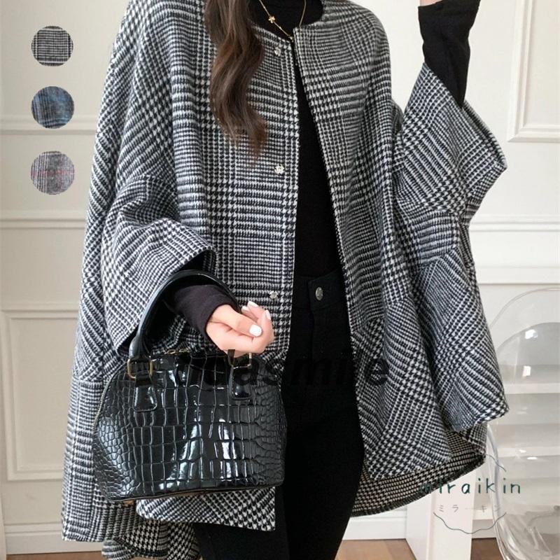 コート レディース 秋冬 チェック柄 ポンチョ アウター 羽織り