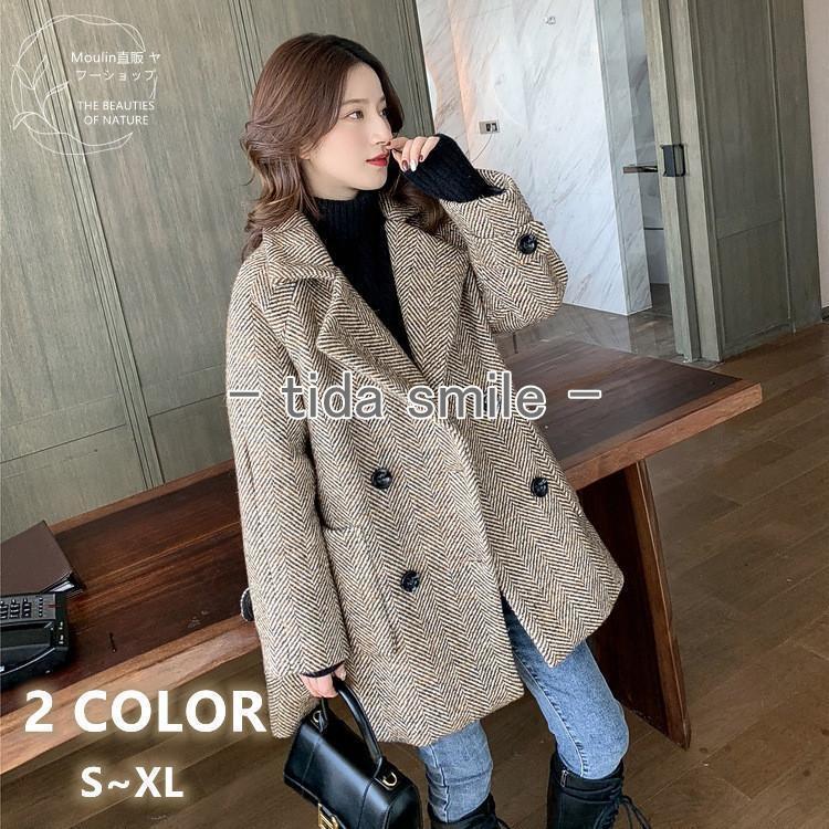 チェスターコート レディース 秋冬 チェック柄 ミディアム丈