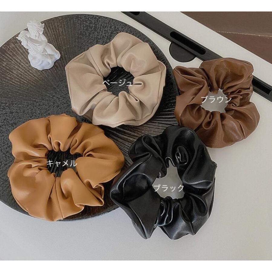 再入荷】韓国ヘアアクセサリー ヘアゴム シュシュ レザー風 4色 