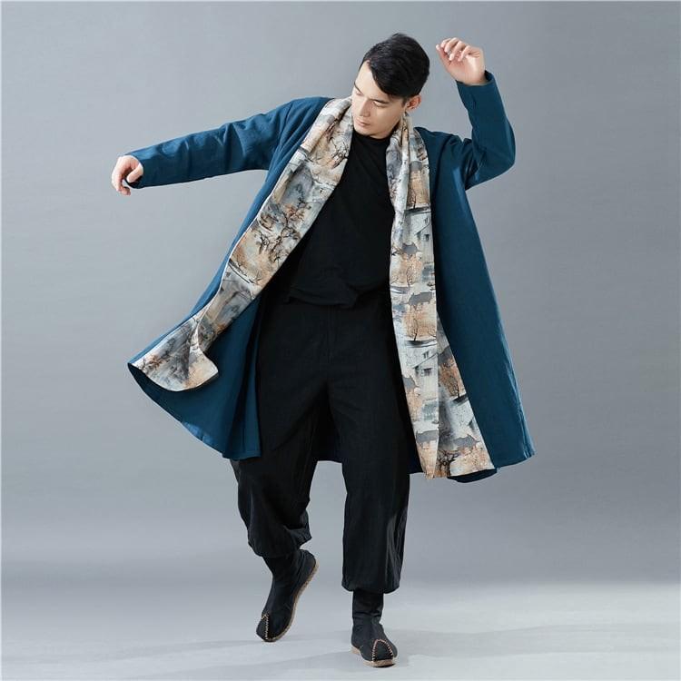 チャイナ服 メンズ 男性用 チャイナジャケット カンフー服 ロング 丈長
