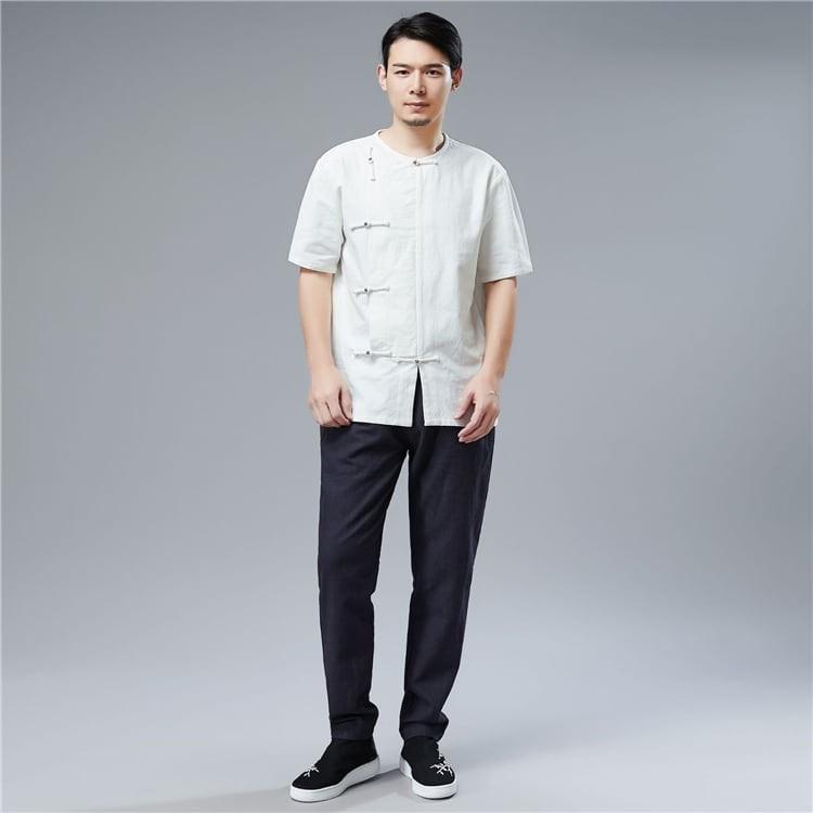 チャイナ服 メンズ Tシャツ カットソー 男性用 レトロ 半袖 比翼前立て ユニーク チャイナボタン 漢服 中華服 中国服 送料無料 綿麻 送料無料 Chdlm チャイナカジュアル 通販 Yahoo ショッピング