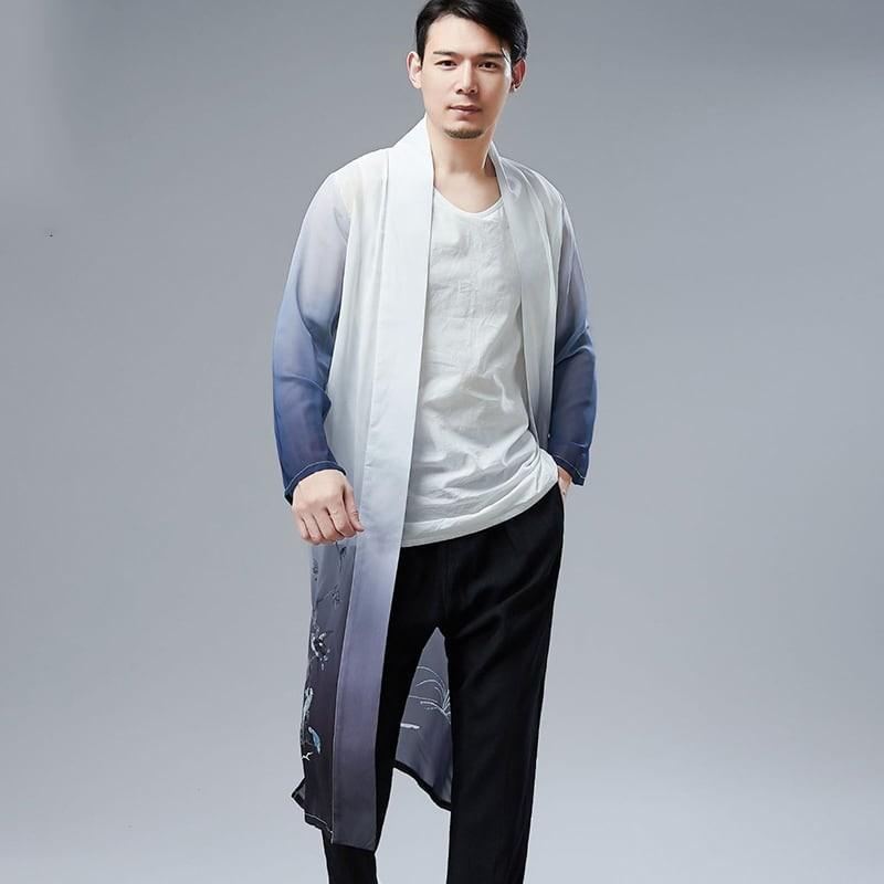 チャイナ服 メンズ 男性用 チャイナジャケット 羽織 ロング 丈長