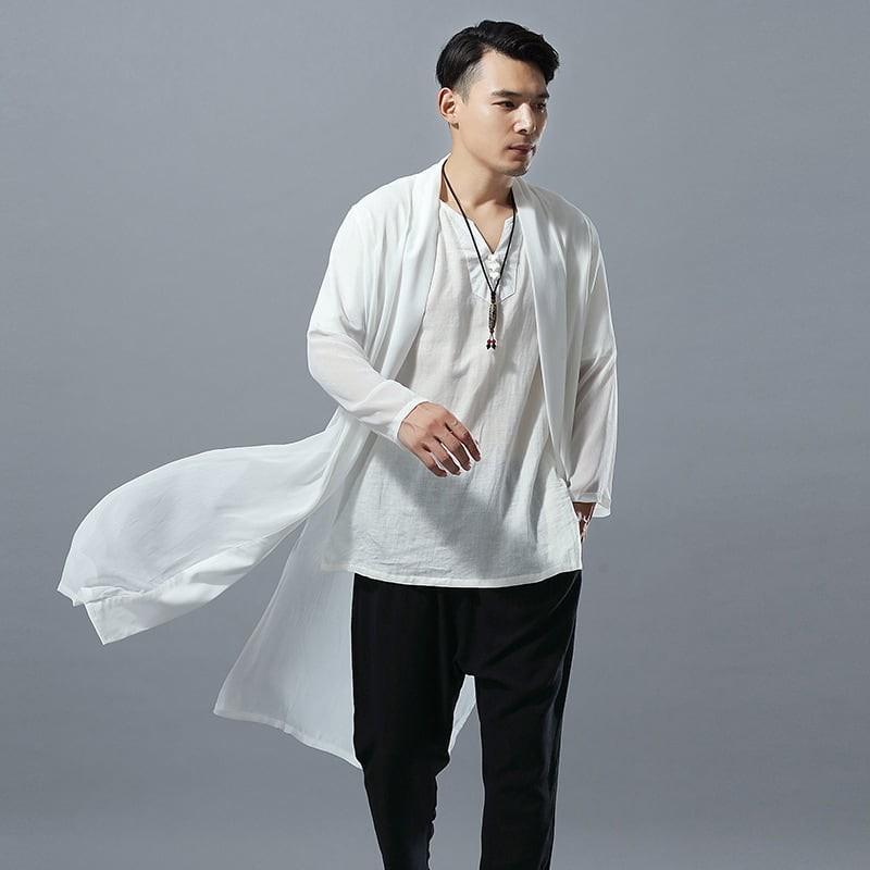 チャイナ服 メンズ ロングジャケット 羽織 ガウン シフォン 男性用 丈長 中国服 チャイナボタン 漢服 民族衣装 Chdlm チャイナカジュアル 通販 Yahoo ショッピング