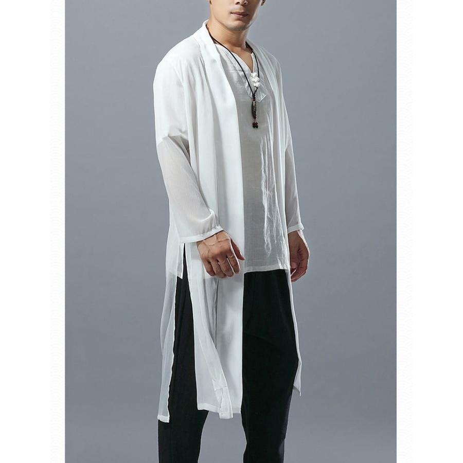 チャイナ服 メンズ 男性用 ロングジャケット 羽織 ガウン シフォン 丈 