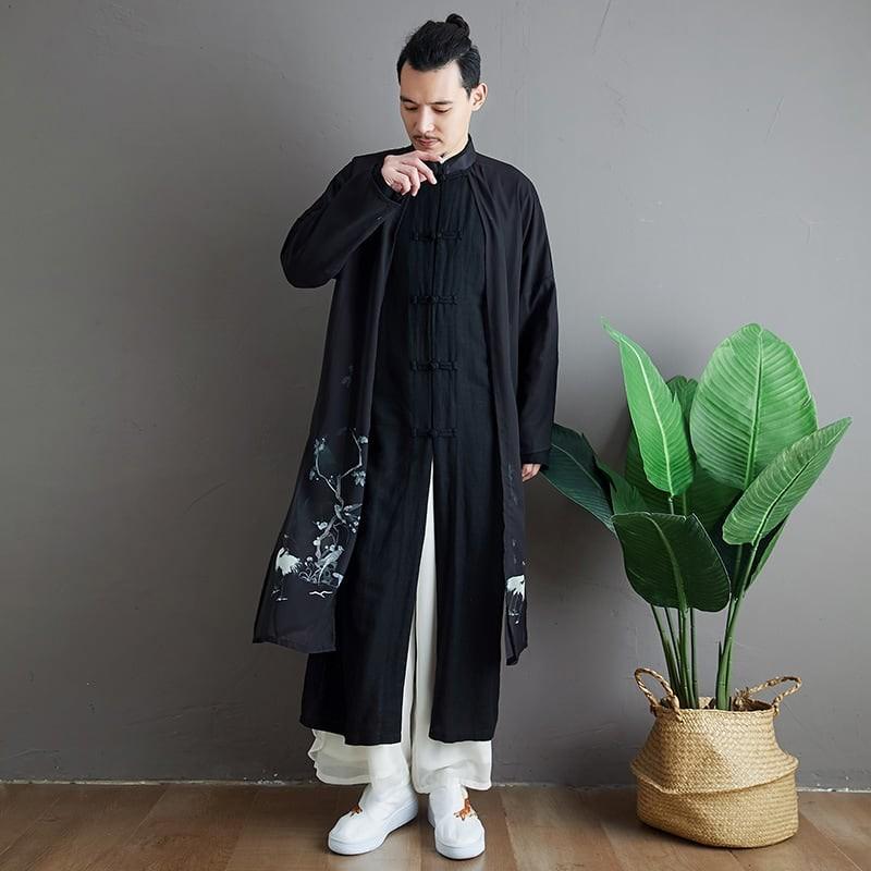 チャイナ服 ツーピース ローブ ロングシャツ メンズ 男性用 ロング 丈長 シフォン 花鶴柄 コスプレ チャイナボタン 中華風 民族衣装 綿麻 Chdlm チャイナカジュアル 通販 Yahoo ショッピング