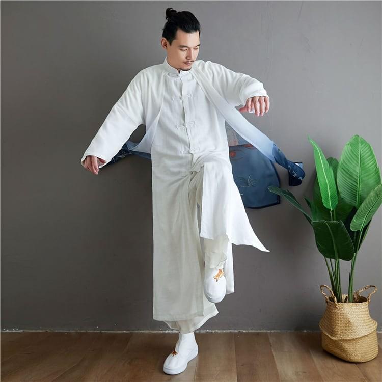 チャイナ服 メンズ 男性用 ツーピース ローブ ロングシャツ ロング 丈 