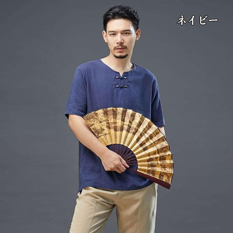 チャイナ服 メンズ 男性用 チャイナTシャツ 漢服 カンフー服 丸首