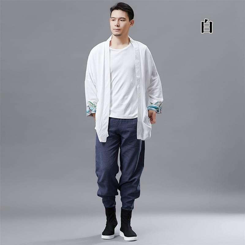 チャイナ服 メンズ ジャケット 羽織 丈長 男性用 カーディガン 袖刺繍