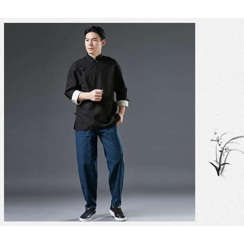 チャイナ服 メンズ ジャケット 漢服 禅服 カンフー服 斜め襟 カフス袖