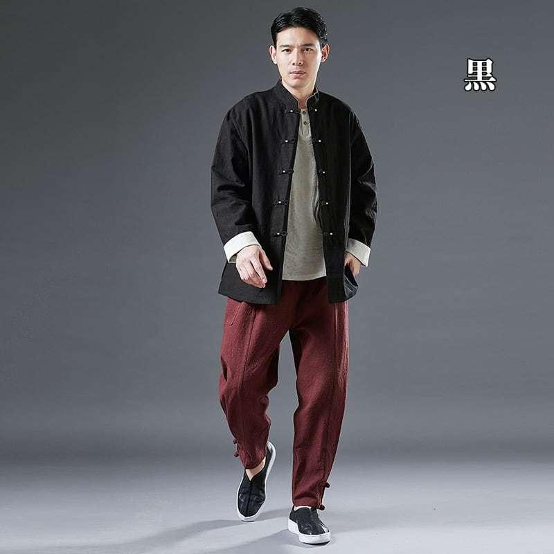 ✨【ララとブーブ 】45rpm チャイナボタンジャケット（メンズ5サイズ） チャイナ服 メンズ ジャケット カンフー服 男性用 白袖 カフス袖