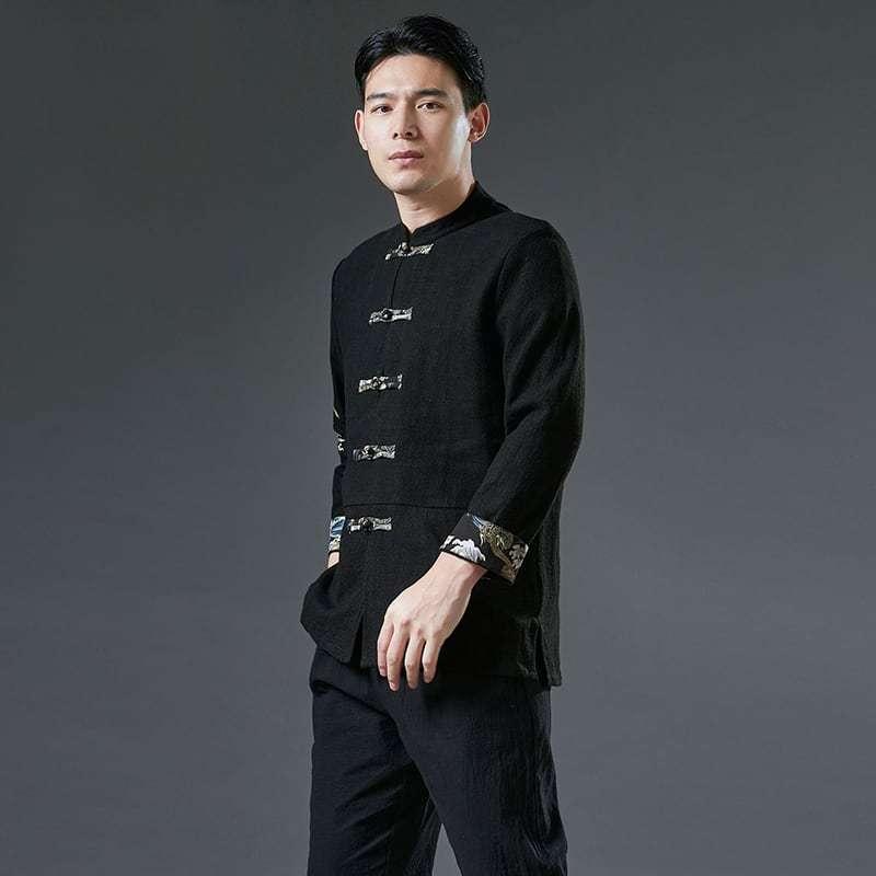 チャイナ服 メンズ ジャケット カンフー服 唐装 カジュアル 中華服 中国服 龍柄刺繍 カフス袖 チャイナボタン 送料無料 綿麻 Chdlm チャイナカジュアル 通販 Yahoo ショッピング