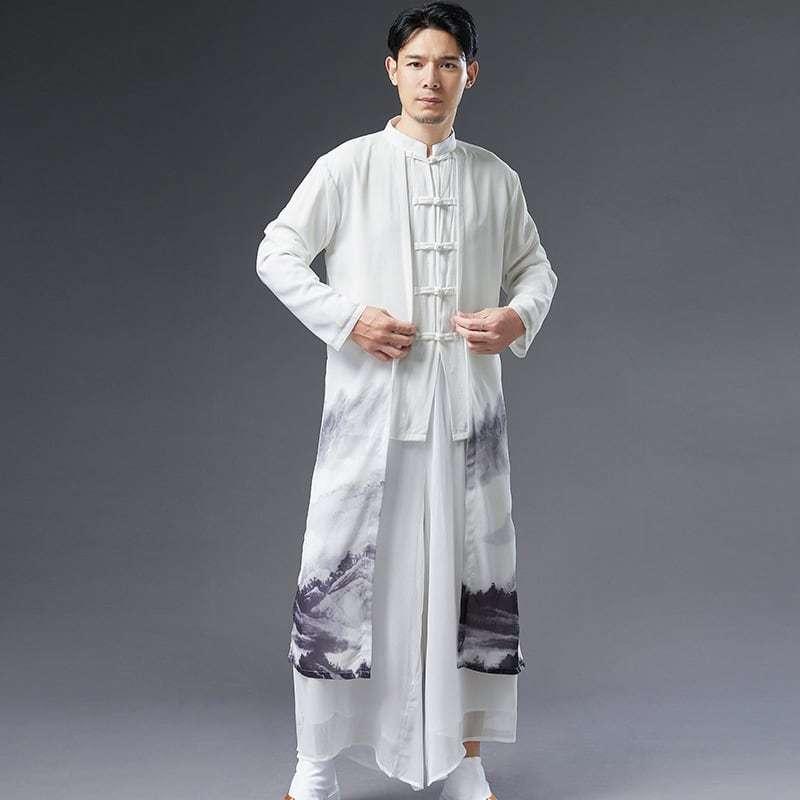 チャイナ服 ツーピース ローブ ジャケット ロングナローブ メンズ 男性 