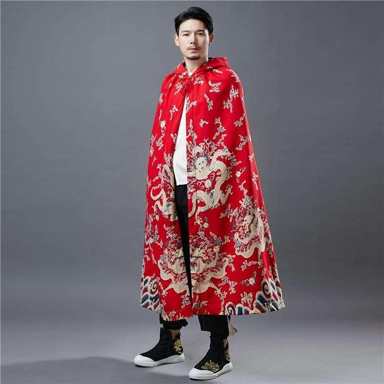 チャイナ服 マント メンズ フード付き マントジャケット マントコート