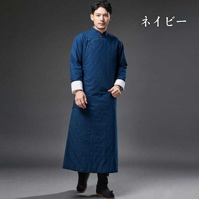 hihaho リネン100% チャイナ風コート 紺 hihaho リネン100% チャイナ風コート 紺 hihaho リネン100% チャイナ風