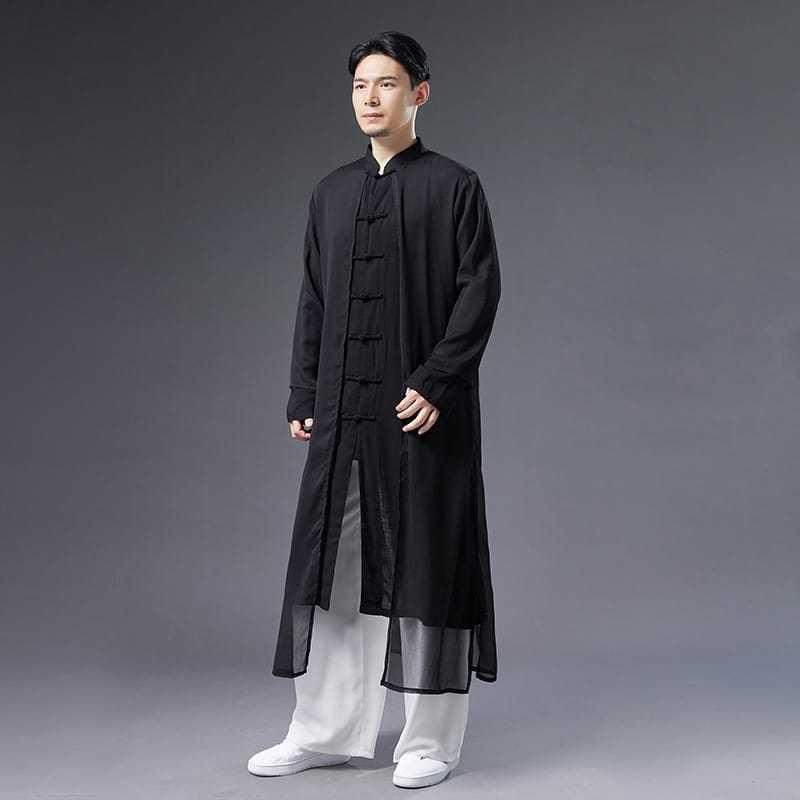 チャイナ服 ローブ メンズ 男性用 ロング 丈長 シフォン ツーピース風 