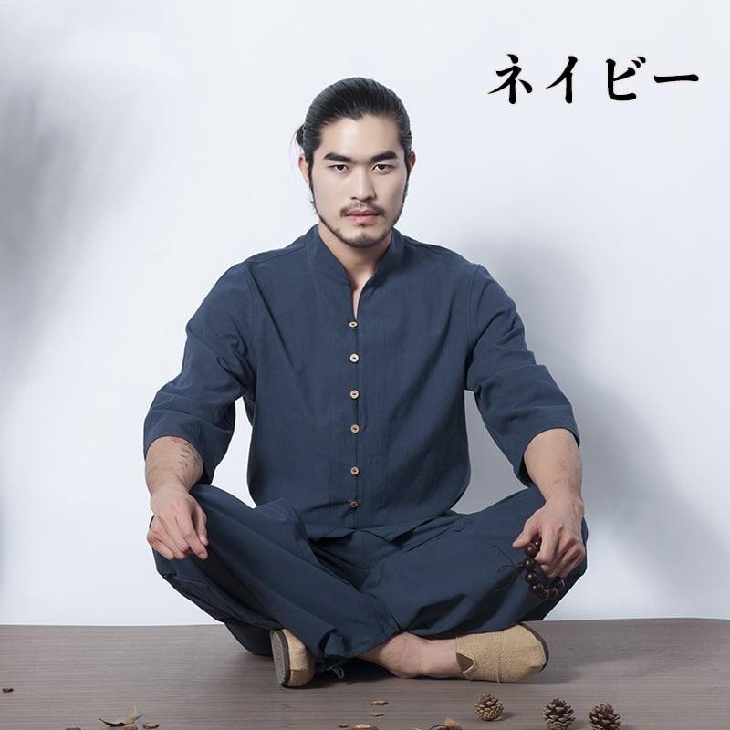 太極拳服 メンズ 男性用 スーツ カジュアル 表演服 練習服 ヨガ 木ボタン ボタンループ 送料無料 綿麻_4