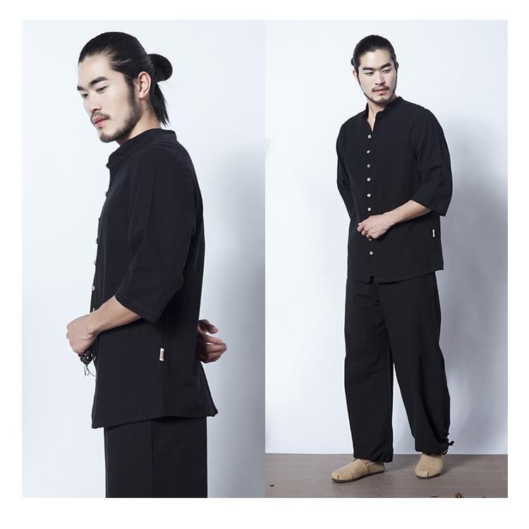 太極拳服 メンズ 男性用 スーツ カジュアル 表演服 練習服 ヨガ 木ボタン ボタンループ 送料無料 綿麻_18