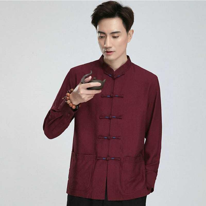 チャイナシャツ カンフーシャツ チャイナ服 メンズ 男性用 薄手 襟刺繍