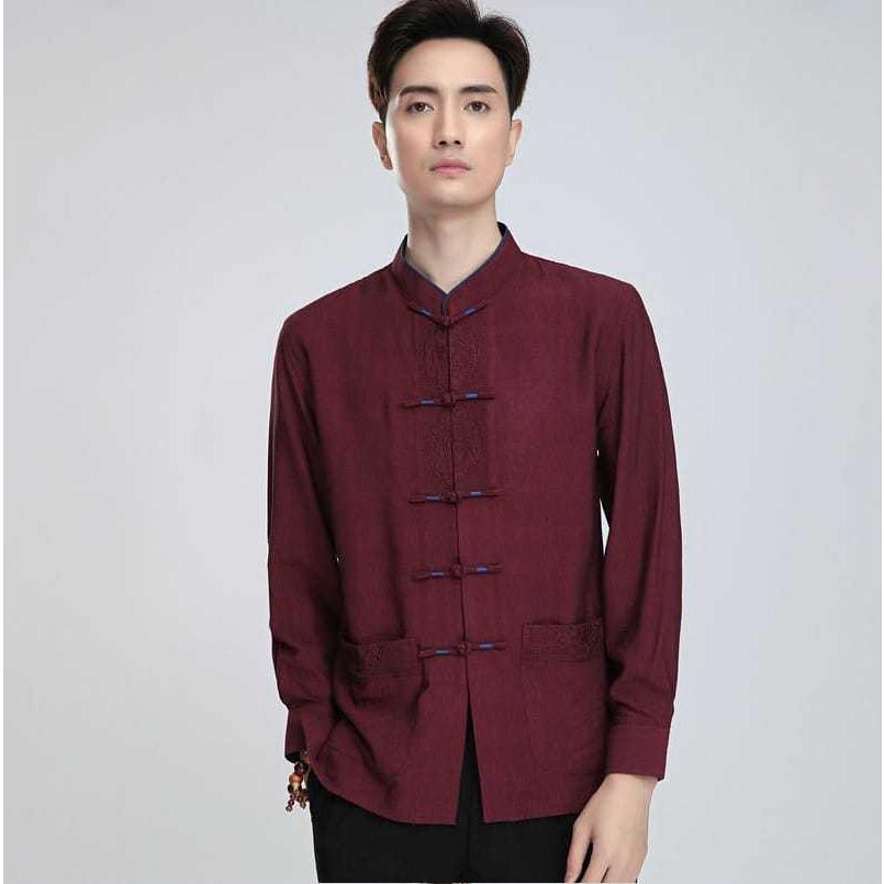 チャイナシャツ カンフーシャツ チャイナ服 メンズ 男性用 薄手 前立て