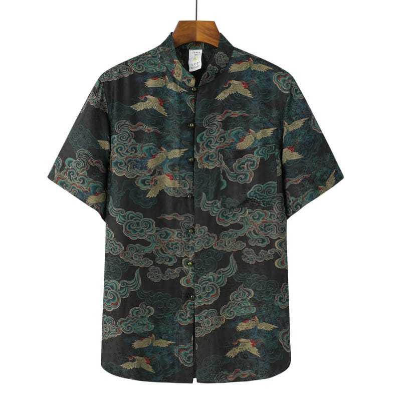 チャイナシャツ カンフーシャツ 半袖 チャイナ服 メンズ 男性用 シルク 