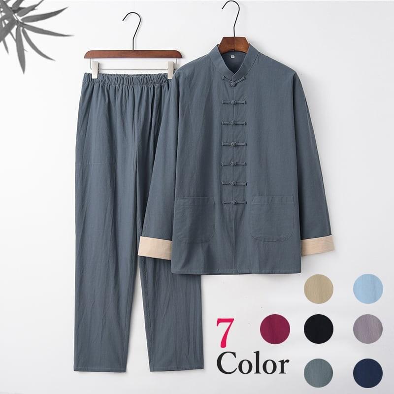 チャイナ服 メンズ 男性用 チャイナスーツ カンフー服 太極拳服 セットアップ 中華服 中国服 上下セット 立ち襟 チャイナボタン カフス袖 送料無料 Chmzf チャイナカジュアル 通販 Yahoo ショッピング