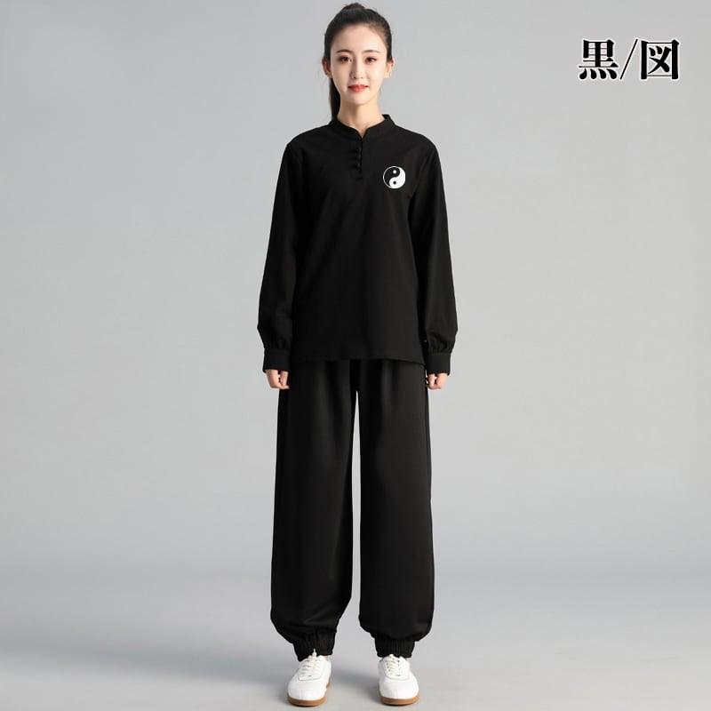 太極拳服 トレーニングウェア 太極拳トレーニングスーツ 上下セット 長袖Tシャツ 男性 女性 兼用 メンズ レディス 練習服 カットソー 送料無料の画像