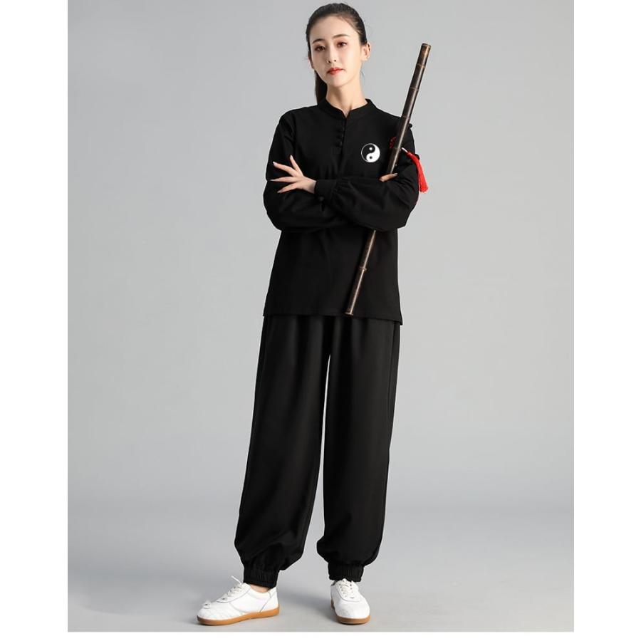 太極拳服 トレーニングウェア 太極拳トレーニングスーツ 上下セット 長袖Tシャツ 男性 女性 兼用 メンズ レディス 練習服 カットソー 送料無料の画像
