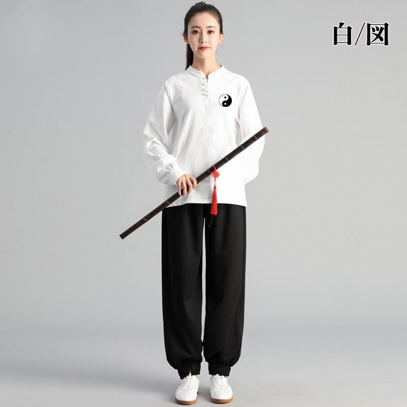 太極拳服 トレーニングウェア 太極拳トレーニングスーツ 上下セット 長袖Tシャツ 男性 女性 兼用 メンズ レディス 練習服 カットソー 送料無料の画像