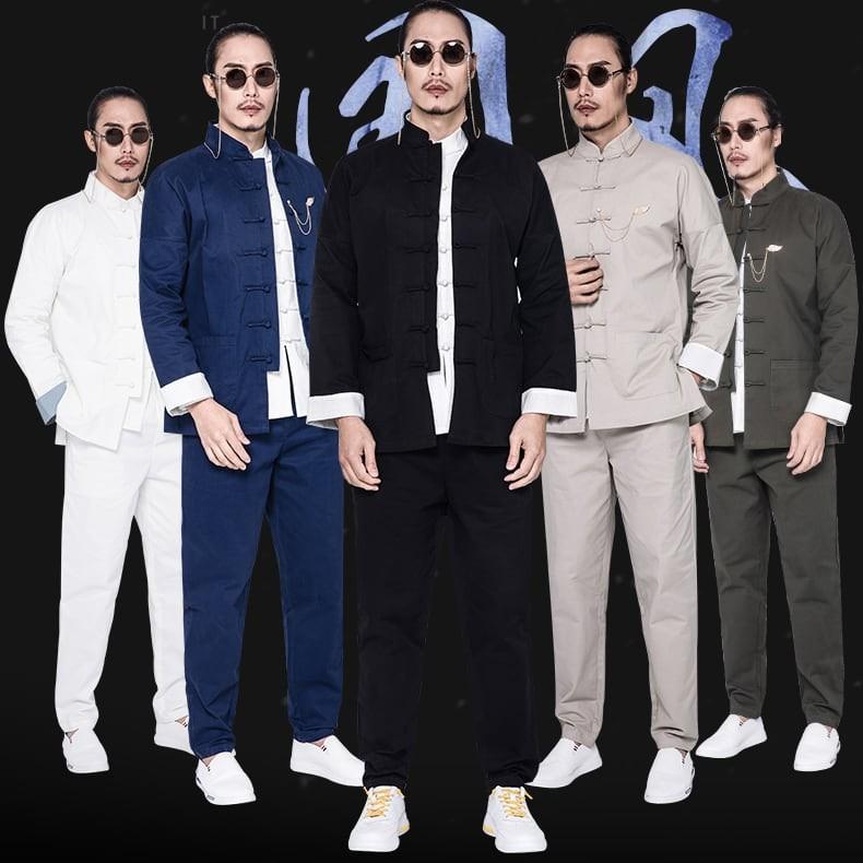 チャイナ服 メンズ チャイナスーツ カンフー服 太極拳服 唐装 男性用 上下セット セットアップ チャイナボタン 綿 中華服 中国服 送料無料