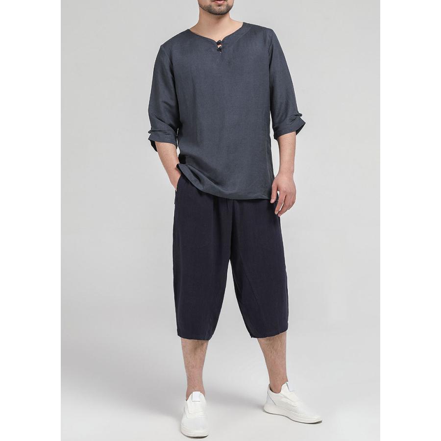オッズオネスト　チャイナ　クロップドパンツ チャイナ服 メンズ チャイナパンツ 7分丈 ショートパンツ ボトムス