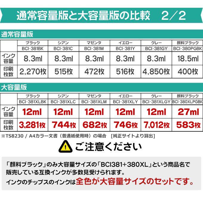 キャノンインク 381 380 BCI-381XL+380XL/6MP キャノン プリンターインク bci381 bci380 6色マルチパック 互換インク TS8130 TS8230 TS8330 TS8430｜chips｜06